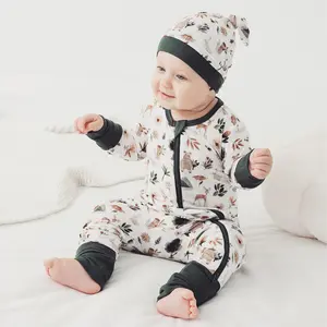 Wholesale a variety of customizable baby onesies Baby long sleeves solid color round neck zipper bamboo fiber baby crawling set