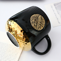 Tasse à café en céramique classique avec insigne en cuivre tasse de médaille de sirène rétro pour cadeau d'anniversaire de couple