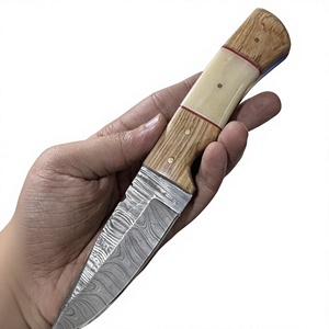 Cuchillo de hoja fija Drop Point de acero de Damasco con mango de madera para camping, supervivencia, caza, actividades al aire libre, fácil de transportar, 20 cm, DIY - Product Image 4