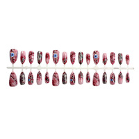 30 pièces/boîte Faux ongles à presser Y2K Gothique, longs forme cercueil, avec motif œil de sang, réutilisables en acrylique, pour fête d'Halloween