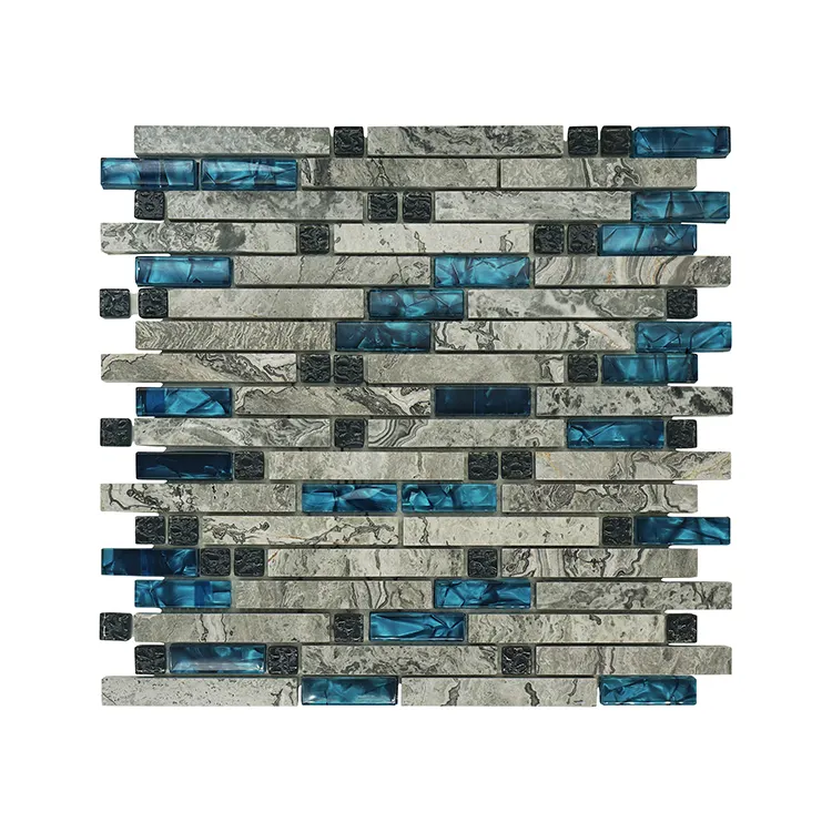 Azulejo de vidrio de mezcla azul y piedra de estilo contemporáneo para decoración de paredes y pisos