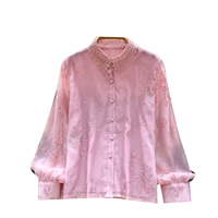 Chemisiers élégants pour femmes à manches longues brodés de fleurs, col en dentelle, boutonnés, pour le printemps, l'automne, les occasions décontractées et le quotidien