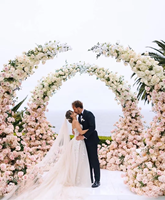 Arche de mariage LANJO élégante en tissu blanc avec roses artificielles multicolores, hauteur réglable de 1,5 à 1,8 m