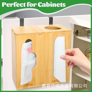 Wooden wall-mounted garbage bag and tissue <b>storage</b> <b>box</b> for home <b>kitchens</b>, multi-functional compartmentalized food <b>storage</b> bag - Product Image 5