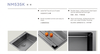 Évier de cuisine Nodma en acier inoxydable 304 gaufré de haute qualité, gris anthracite, à cuve unique, deux trous, design moderne, multifonctionnel