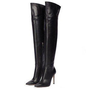 Pure Color Thin High Heels Pointed Toe Fashion <b>Boots</b> Long Thigh High Zipper Customized Big Size 48 - Product Image 3