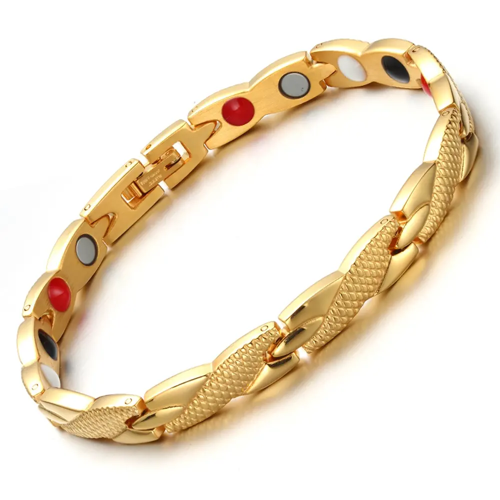 Bracelets de thérapie magnétique pour femmes, en acier inoxydable, de couleur or, Bracelets de tatouage de Dragon magnétique, Bracelets d'arthrite