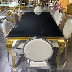 Bàn ăn bằng kính gương, nội thất cao cấp, thép không gỉ mạ vàng, bàn ăn bằng kim loại, bàn tiệc cưới - Product Image 6
