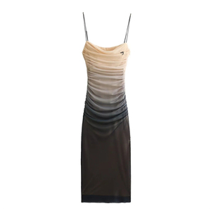 Correa de espagueti Tela de malla Cuello en V profundo Tallas grandes Vestidos vintage Vestidos ajustados Bodycon Madi Vestidos plisados - Product Image 4