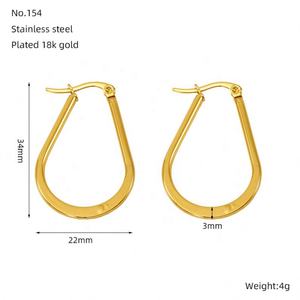 ต่างหูห่วงรูปตัวยูทรงเรขาคณิตสแตนเลสสตีลชุบทอง 14K เครื่องประดับสำหรับงานปาร์ตี้สุดอินเทรนด์สำหรับผู้หญิง - Product Image 5
