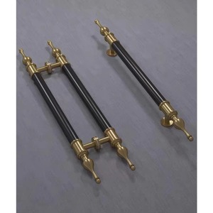 Poignée de porte principale d'hôtel et de villa, robuste, finition noir et or, pour porte en verre et bois, pour grande entrée, quincaillerie architecturale - Product Image 1