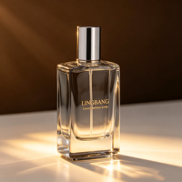 Flacon de parfum carré simple et haut de gamme, 25 ml et 100 ml, verre transparent avec couvercles dorés et argentés, étanche et durable