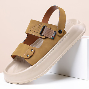 Sandalias de Verano para Exteriores, de Dos Tiras, Punta Abierta, Suela Gruesa, Casuales, para Playa, Tacón Plano de 1.3 cm, Amarillo, Verde, Gris - Product Image 1