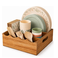 Support de rangement pour ustensiles de cuisine en bois d'acacia à prix abordable, distributeur de 6 compartiments pour assiettes en carton