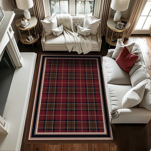 Tapis de sol rectangulaire en polyester à carreaux Temu, antidérapant, pour salon, table basse, tapis décoratif - Product Image 5