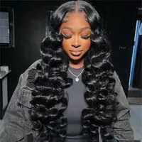 Perruques frontales 13x4 en dentelle complète, ondulées lâches, pré-épilées avec cheveux de bébé, densité 180%, cheveux humains vierges brésiliens pour femmes
