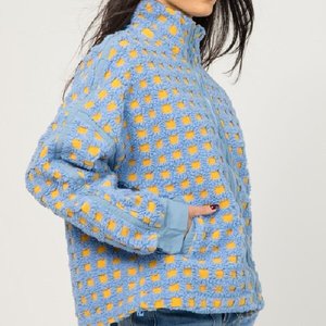 Giacca Sherpa Personalizzata da <span class=keywords><strong>Donna</strong></span> Blu e Gialla a Quadri Testurizzati, con Zip Intera, Collo Alto e Orlo con Coulisse - Produttore - Product Image 3