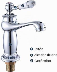 <span class=keywords><strong>Miscelatore</strong></span> per <span class=keywords><strong>Lavabo</strong></span> <span class=keywords><strong>Bagno</strong></span> in Ottone Cromato Stile Vintage Antico con Maniglia Singola in Ceramica (Argento) - Product Image 2