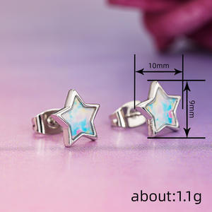 E4736 Orecchini a stella in oro bianco con montatura a castone in opale, regalo di gioielli alla moda per donna - Product Image 5