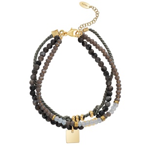 Bracelet à breloques carrées triple couche en acier inoxydable plaqué or avec pierres naturelles, design unique, perles de pierres précieuses naturelles - Product Image 5