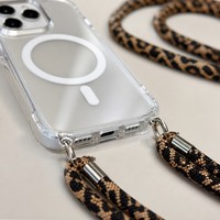 Étui de téléphone Coalbooliy avec sangle pour iPhone 15 6.1, compatible avec l'étui transparent esthétique à motif léopard avec cordon