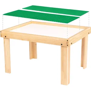 Table d'activités pour enfants 2 en 1, Table de jeu pour les petits, avec rangement, Compatible avec les blocs Lego, en bois