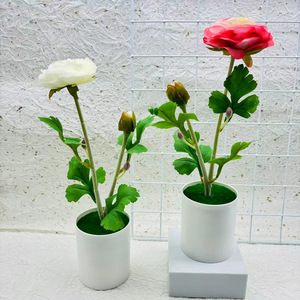 Plante de rose artificielle 30 cm, pot blanc, fleurs en soie plastique, décoration pour la maison, le bureau, les mariages - Product Image 3