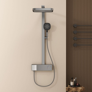 Set Doccia a Pioggia <span class=keywords><strong>in</strong></span> Ottone Cromato Dorato <span class=keywords><strong>con</strong></span> Doppio Getto, Colonna da Pavimento <span class=keywords><strong>in</strong></span> Ceramica Spazzolata <span class=keywords><strong>con</strong></span> Soffione a Pioggia, Rubinetteria per Doccia e Vasca - Product Image 3