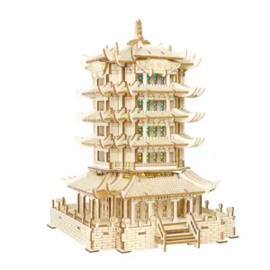 热销3d建筑塔建筑木制玩具建筑胶合板玩具批发可用
