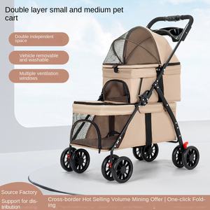 कुत्तों के लिए डबल लेयर चार पहिया पर्यावरण अनुकूल फोल्डेबल पालतू गाड़ी 15 किलो क्षमता ऑक्फोर्ड कपड़े एब्स सार्वभौमिक फिट प्रकाश आउटडोर - Product Image 5