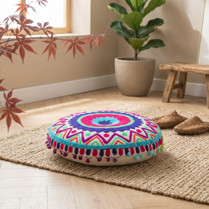 Vente en gros d'un beau coussin rond brodé, doux et décoratif pour la maison, l'hôtel et l'hôpital, pour une utilisation avec canapé et chaise - Product Image 3