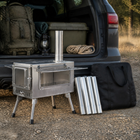 Poêle à bois de camping pliable résistant aux hautes températures avec fenêtres de visualisation en verre pour une utilisation en extérieur