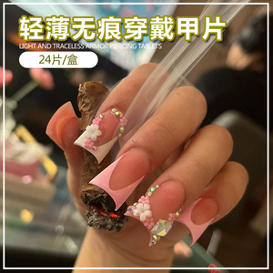 Cross-Border New Wearable European and American Venta caliente Consejos 24 Piezas Flor Rhinestone Hot Girl Nail Stickers Extraíble - Product Image 1