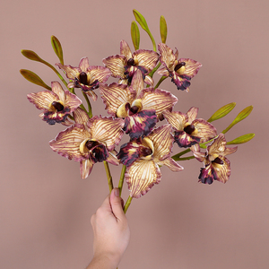 <span class=keywords><strong>Orchidée</strong></span> <span class=keywords><strong>Cattleya</strong></span> à tige unique à 3 têtes-Fleur artificielle pour la maison, le mariage et la décoration - Product Image 3