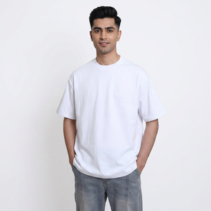 T-shirts pour hommes de qualité supérieure, coton lourd 350 GSM, jersey décontracté, coupe classique pour hommes, col rond, manches courtes, t-shirt blanc uni - Product Image 1