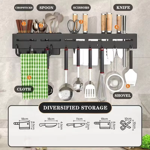 MIXWARES Multifunctional Carbon Steel <strong>Wall</strong> Mounted Kitchen <strong>Rack</strong> - Knife Holder, <strong>Spice</strong> &amp; Chopstick Utensil Organizer - Product Image 3