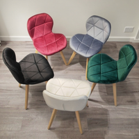 Chaises de salle à manger modernes en velours rose avec tissu bleu, design écologique et durable pour la salle à manger et la chambre à coucher