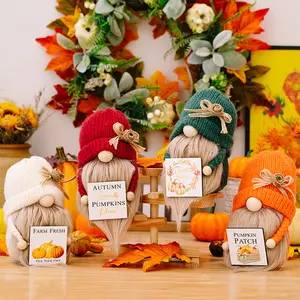 День благодарения, Осенний плюшевый эльф, кукла-гном, праздник урожая, обнимающая тыквенную шляпу, кукла Рудольф