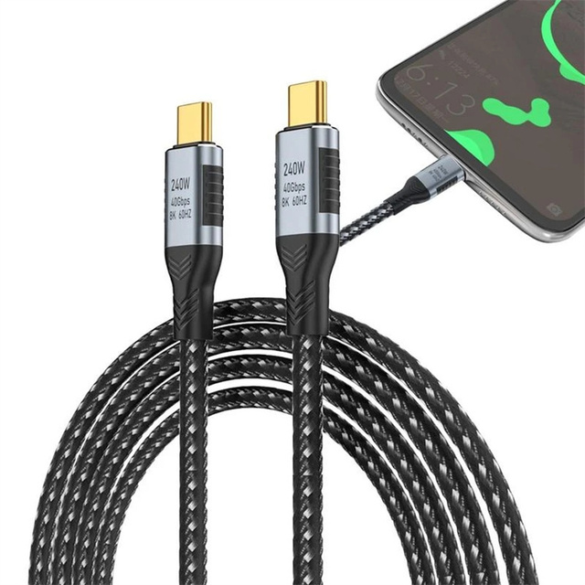 1.8m USB4.0 Type C to Type C Cable 8K60Hz 40Gbps 240W USB-C Data Transfer Charge Cable for Macbook Pad