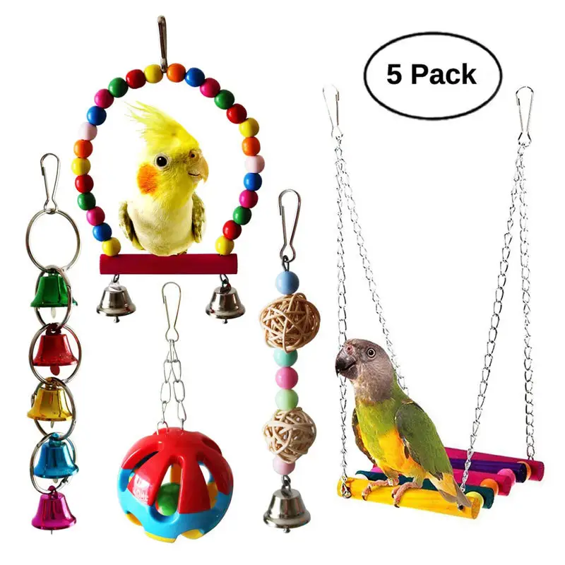 Kinyu Amazon Top Seller 5 Packs Bird Swing Chewing Hanging Perches Toys Bird Parrot Cage Bite Toys