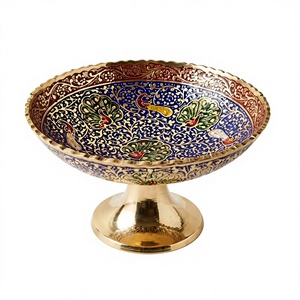 Bol en métal émaillé fait main avec motif paon pour cadeaux de mariage, bols décoratifs de luxe, décoration Diwali, bol à fruits vintage - Product Image 1