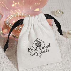 Custom Logo Printed <b>Mini</b> Brush <b>Canvas</b> Jewelry Packaging Bag Soft Luxury Earring Ring Necklace Storage Cotton Jewelry Pouch - Product Image 1