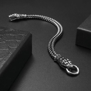 Snake Head Men's <b>Bracelet</b> Tibetan <b>Silver</b> Animal Zodiac Fashion <b>Cuff</b> Hip Hop Style Retro Design - Product Image 3