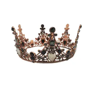勇敢的轻哥特式复古黑色珠子皇冠发带女性婚礼派对发饰