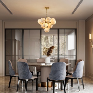 Lustre moderne à <span class=keywords><strong>LED</strong></span> en albâtre avec pendentif en boule naturelle, forme ovale minimaliste pour salon et <span class=keywords><strong>salle</strong></span> à <span class=keywords><strong>manger</strong></span> - Product Image 2