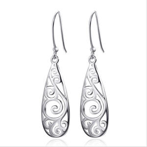Pendientes de plata con forma de gota de agua, pendientes colgantes de estilo Vintage para mujer, joyería de moda chapada en plata tibetana E425 - Product Image 5