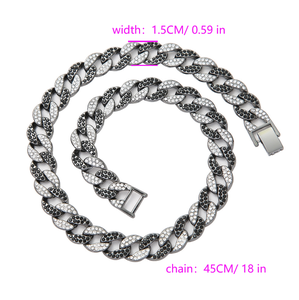 Collar De cadena De eslabones NL2020 aleación De diamantes De imitación De cristal negro 15 MM ancho cadena cubana Colar De <span class=keywords><strong>Liga</strong></span> De Strass Preto E Cristal - Product Image 3