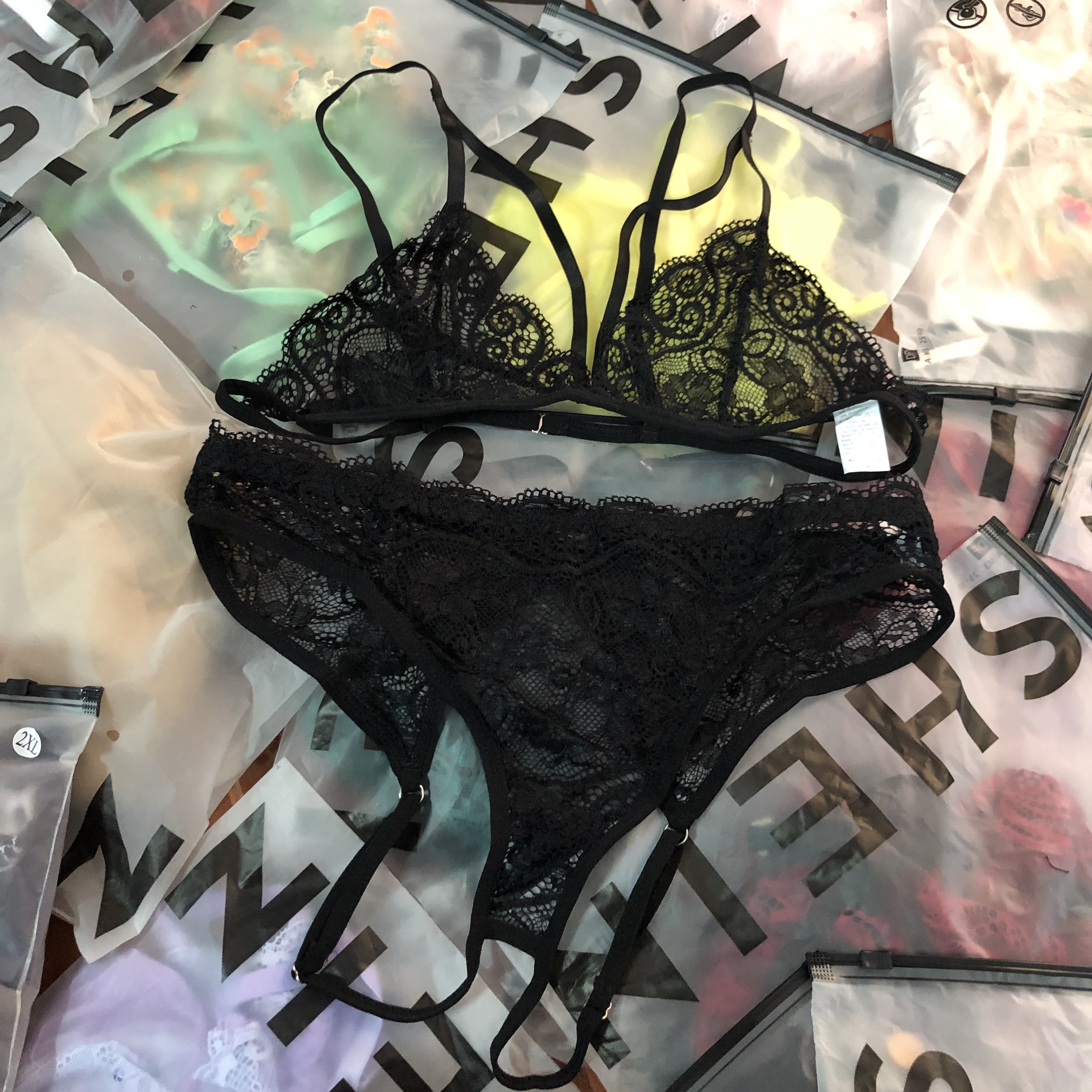 Wholesale Transparent Floral Lace Embroidery Sexy Underwear Panties and Bra Women Big Size Bra Set Lingerie With Butterfly