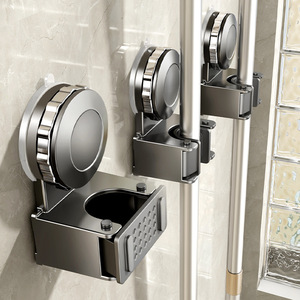 ที่แขวนไม้ถูพื้นแบบติดผนังพร้อมที่หนีบสุญญากาศ รูปทรงสี่เหลี่ยมผืนผ้า ผิวขัดเงา ไม่ต้องเจาะผนัง ชั้นวางเก็บของ - Product Image 5