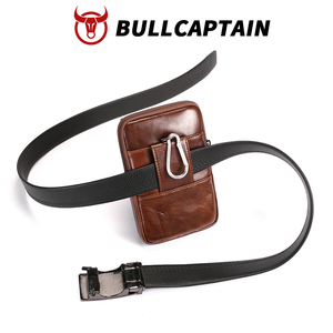 BULLCAPTAIN Custom Logo Wholesale Genuine Cow Leather Vertical Small <b>Mens</b> Belt Bag Funny Pack Waist Bags Crossbody Belt <b>Pouch</b> - Product Image 4